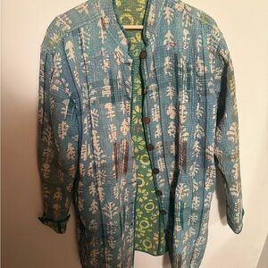 Reversible Coat from Vintage Kantha with wood buttons